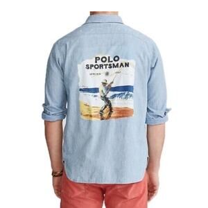 Ralph Lauren Polo Sportsman Chambray Fishing Shirt Medium Denim Western